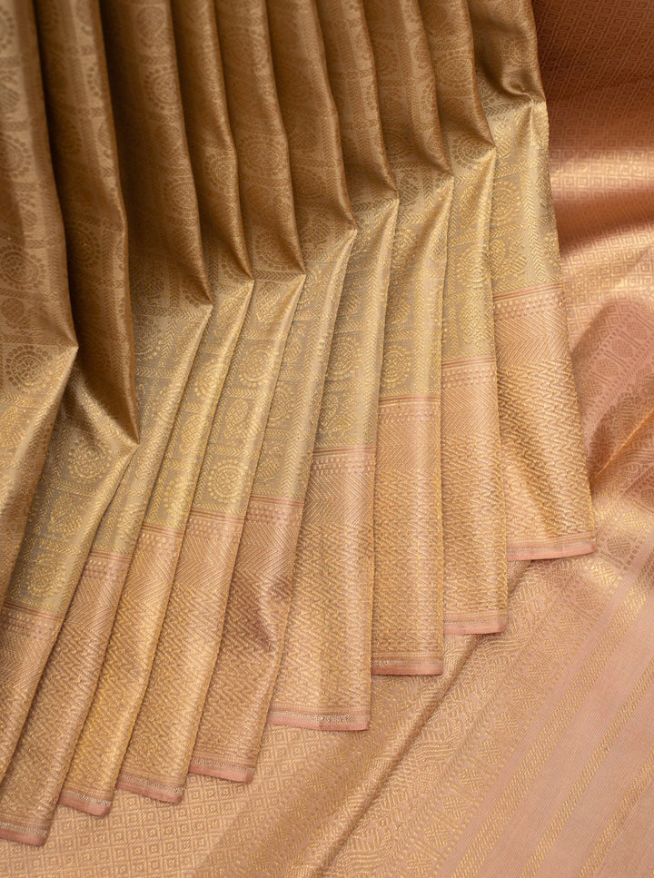 Champagne Gold Brocade Pure Kanchipuram Silk Saree - Clio Silks