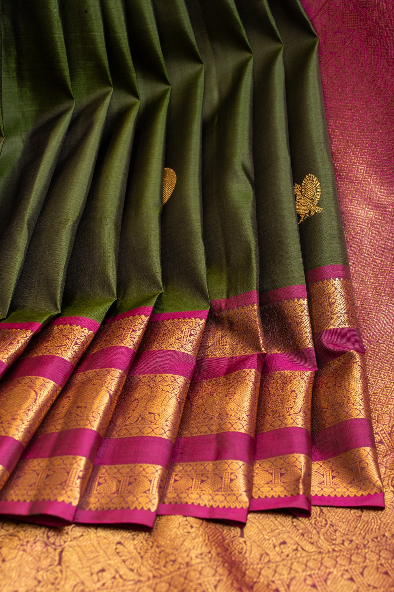 Basil green and magenta pure Kanchipuram silk saree