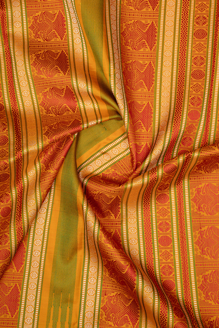 Emerald Green Checks Threadwork Pure Kanchipuram Silk Saree