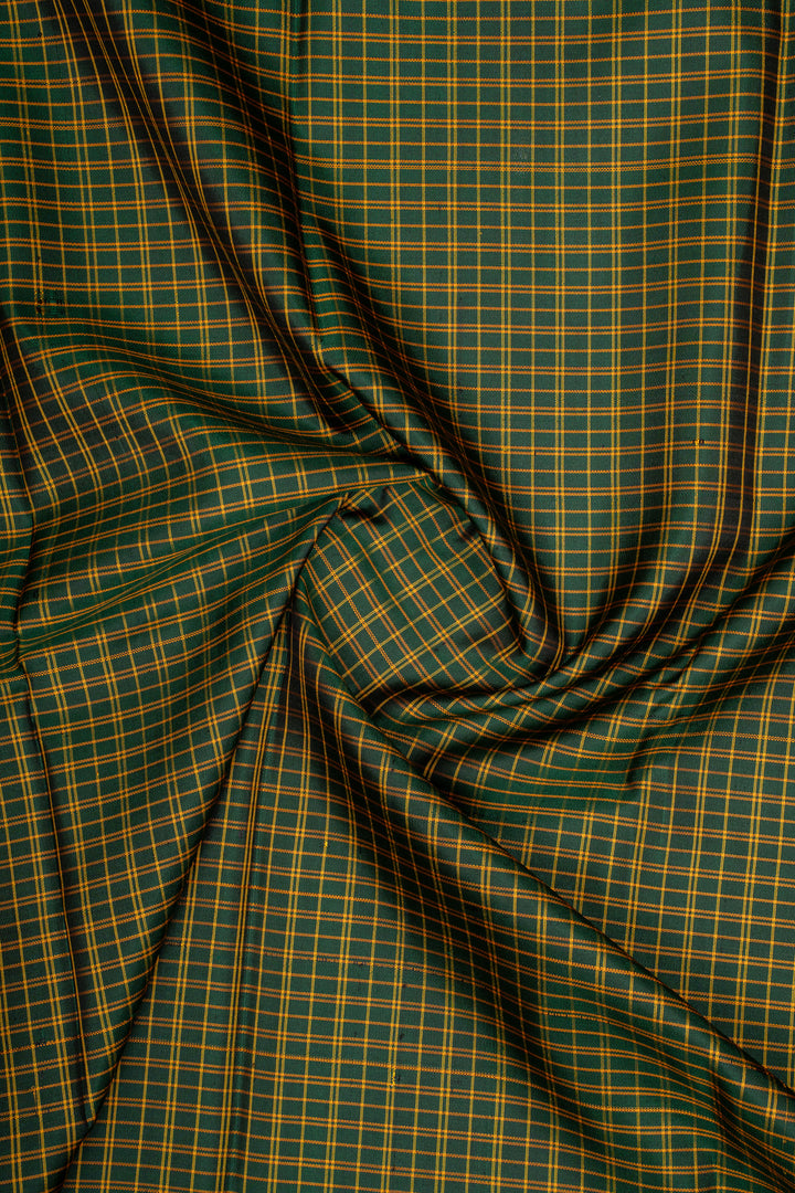 Emerald Green Checks Threadwork Pure Kanchipuram Silk Saree