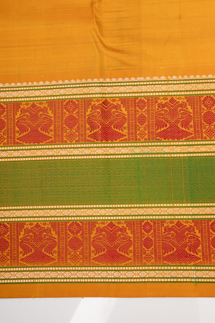 Emerald Green Checks Threadwork Pure Kanchipuram Silk Saree