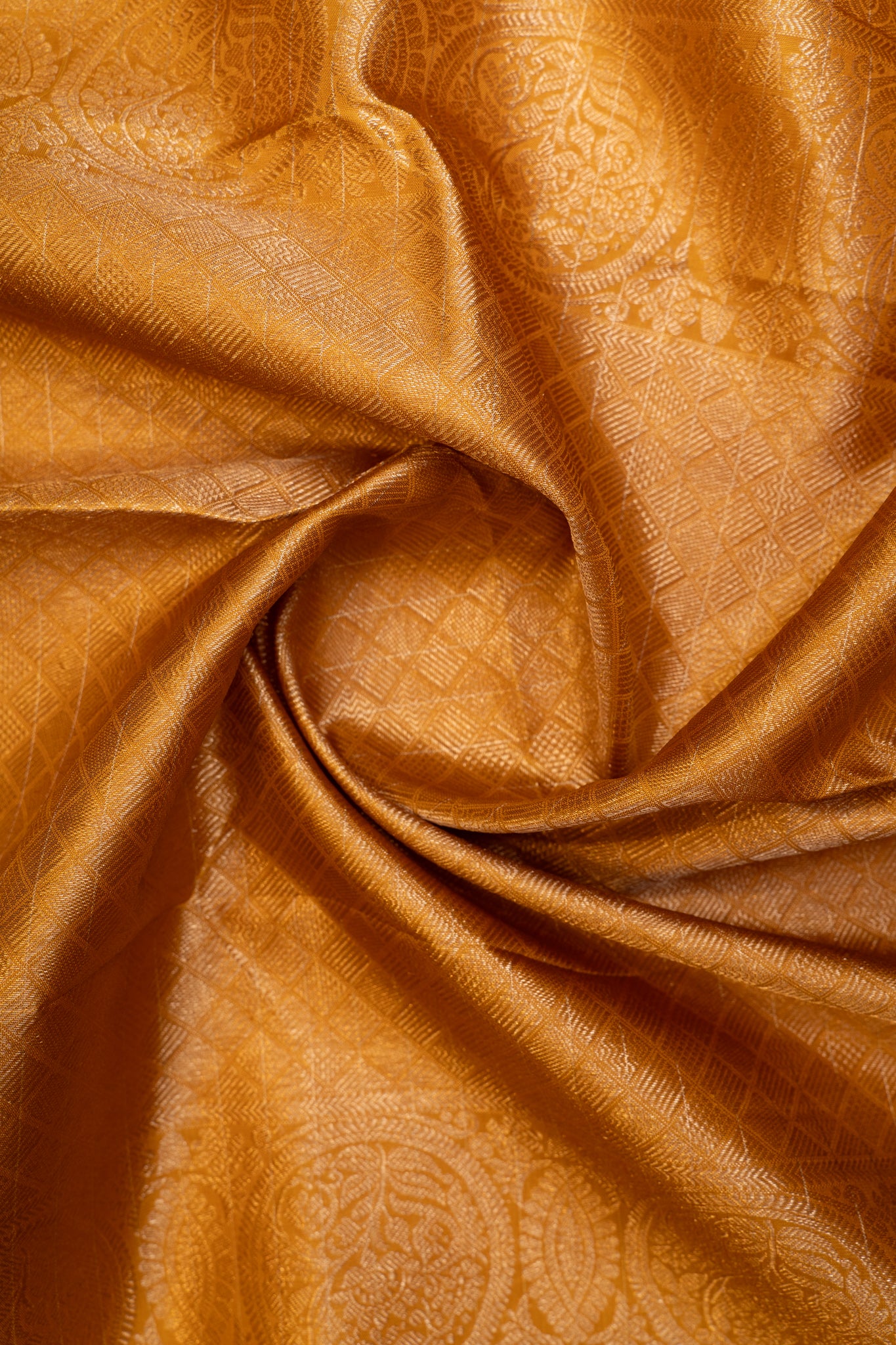 Mustard zari checks pure Kanchipuram silk saree