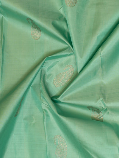 Cyan green pastel pure Kanchipuram silk saree