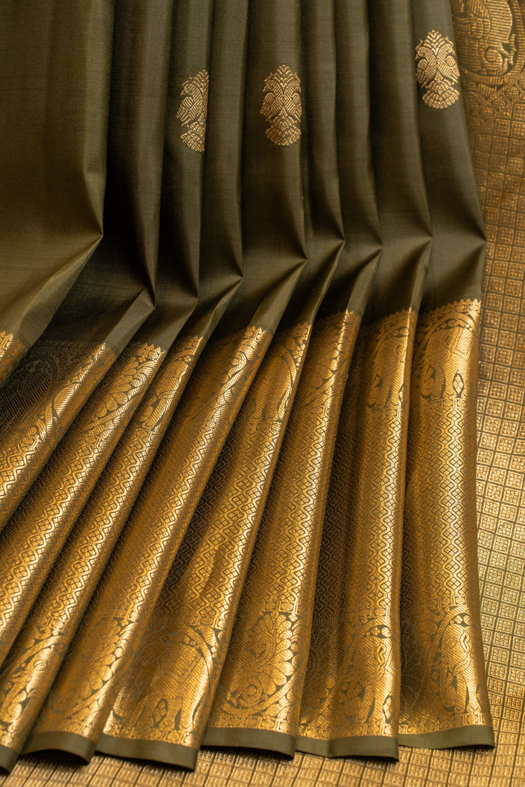 Juniper green traditional pure Kanchipuram silk saree