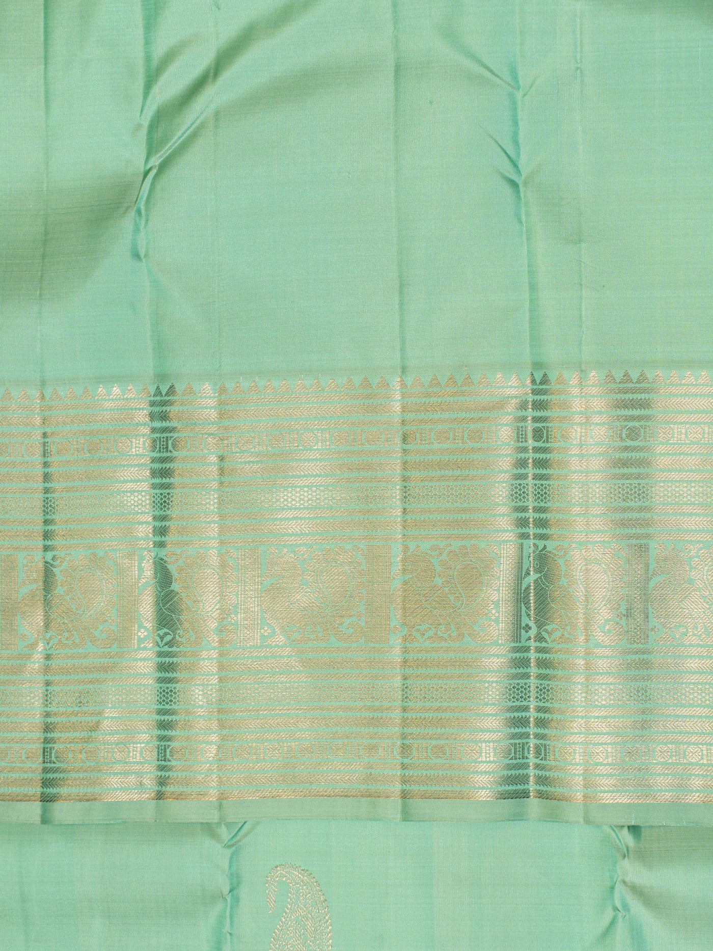 Cyan green pastel pure Kanchipuram silk saree