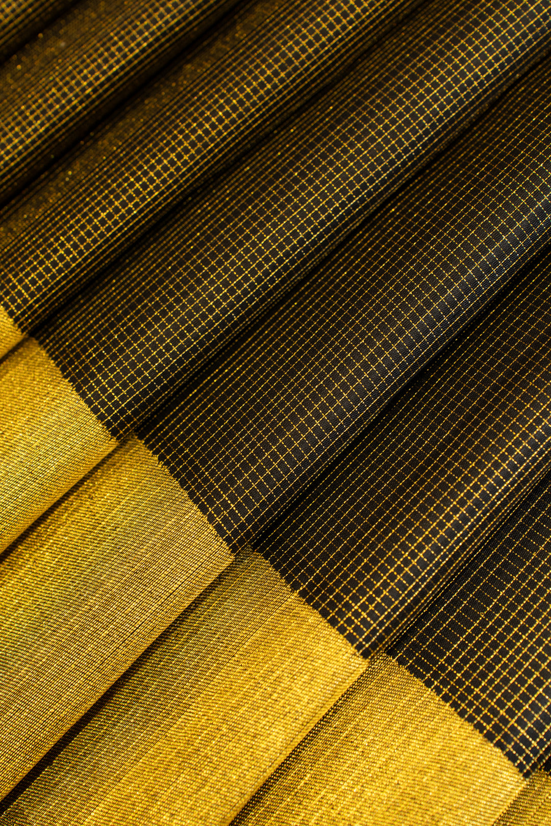 Black and gold zari checks pure Kanchipuram silk saree