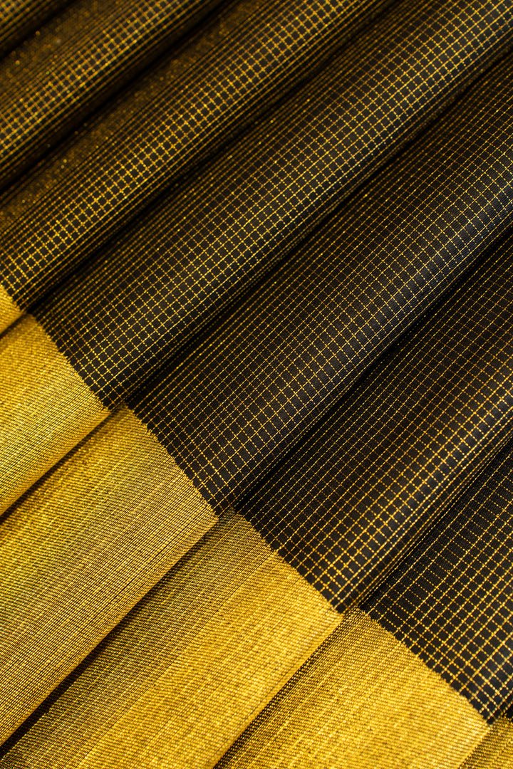 Black and gold zari checks pure Kanchipuram silk saree