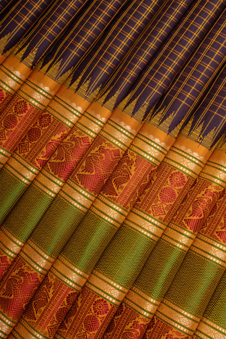 Purple Thread Checks Varisaipettu Pure Kanchipuram Silk Saree