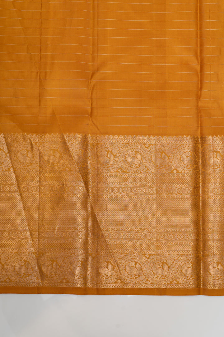 Mustard zari checks pure Kanchipuram silk saree