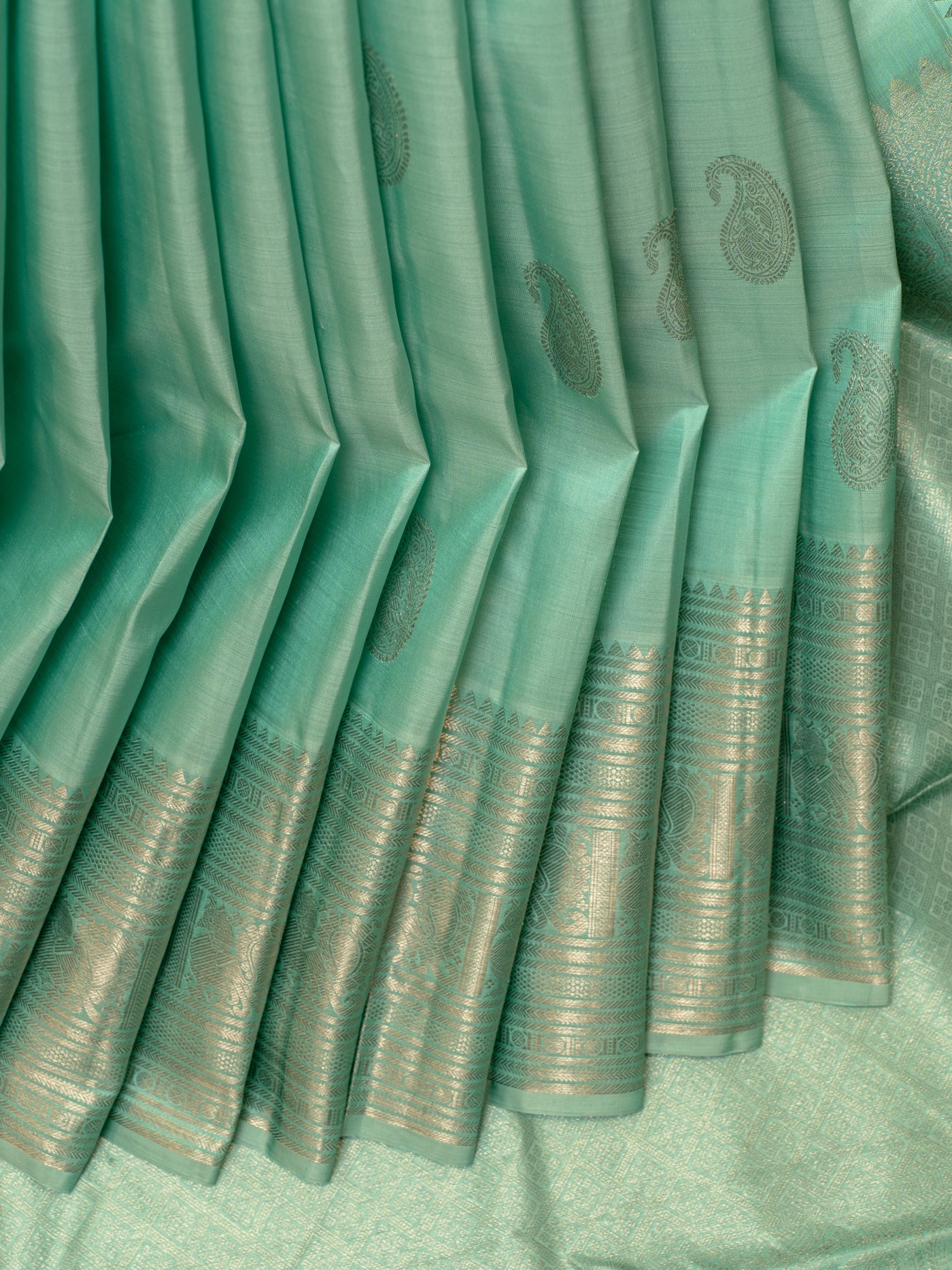 Cyan green pastel pure Kanchipuram silk saree