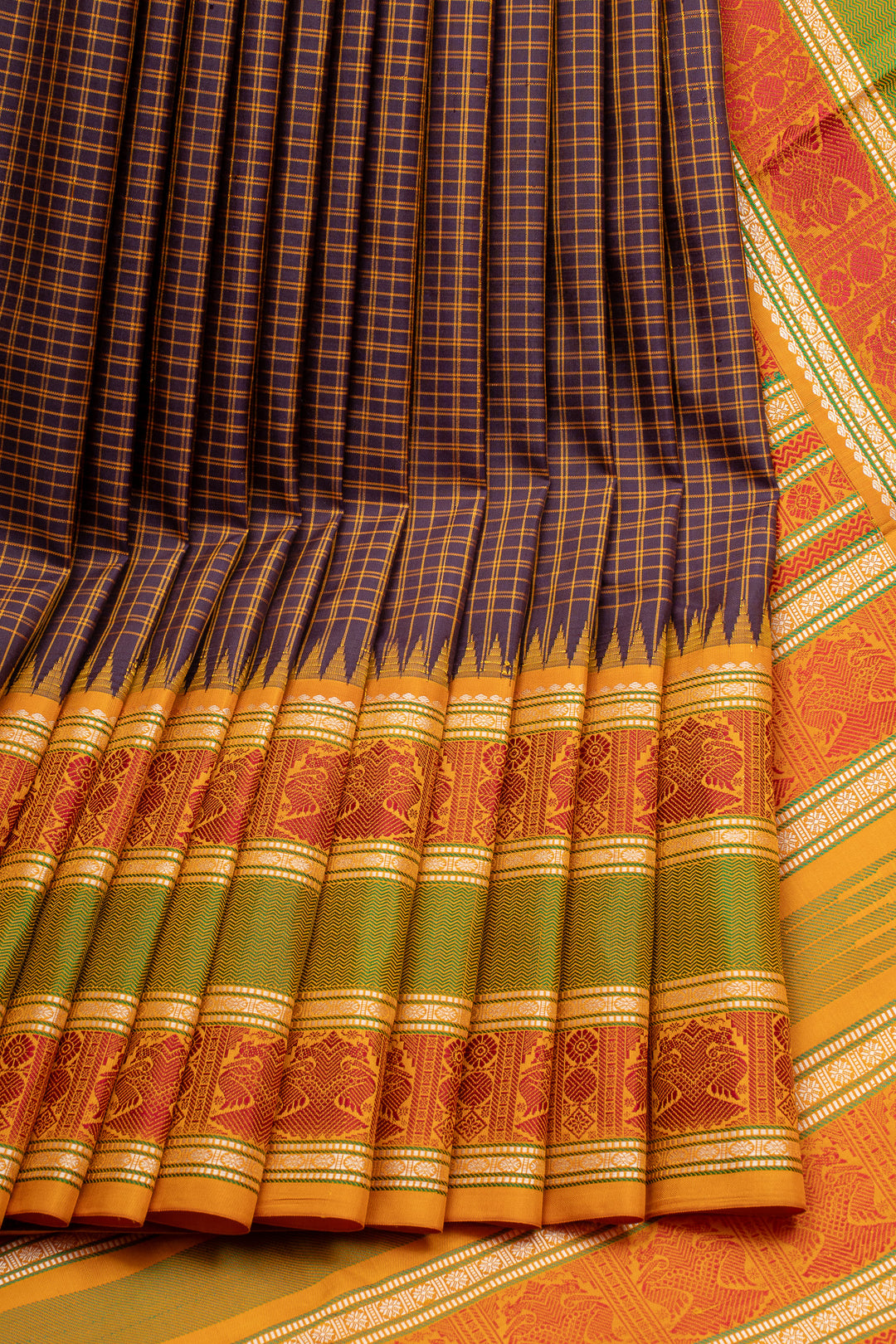 Purple Thread Checks Varisaipettu Pure Kanchipuram Silk Saree