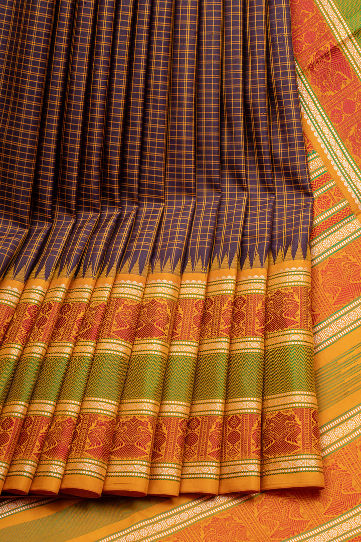 Purple Thread Checks Varisaipettu Pure Kanchipuram Silk Saree