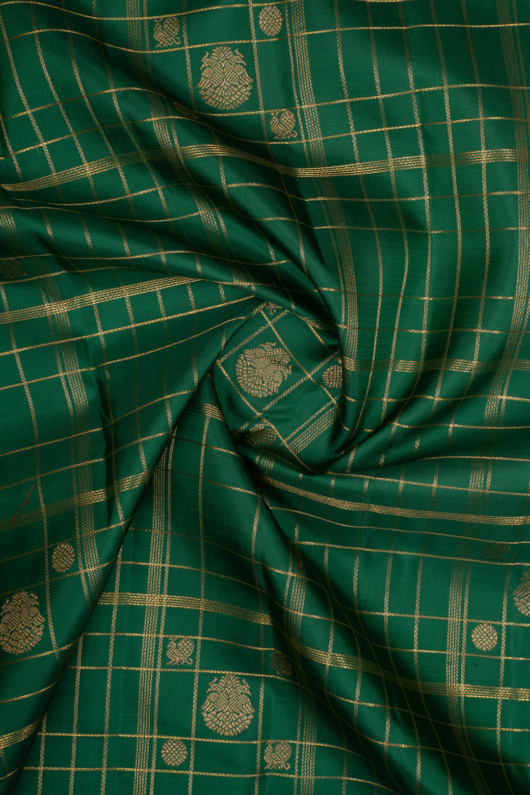 Emerald green and red zari checks pure kanchipuram silk saree