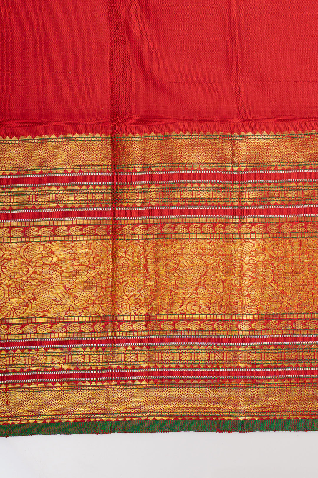 Emerald green and red zari checks pure kanchipuram silk saree