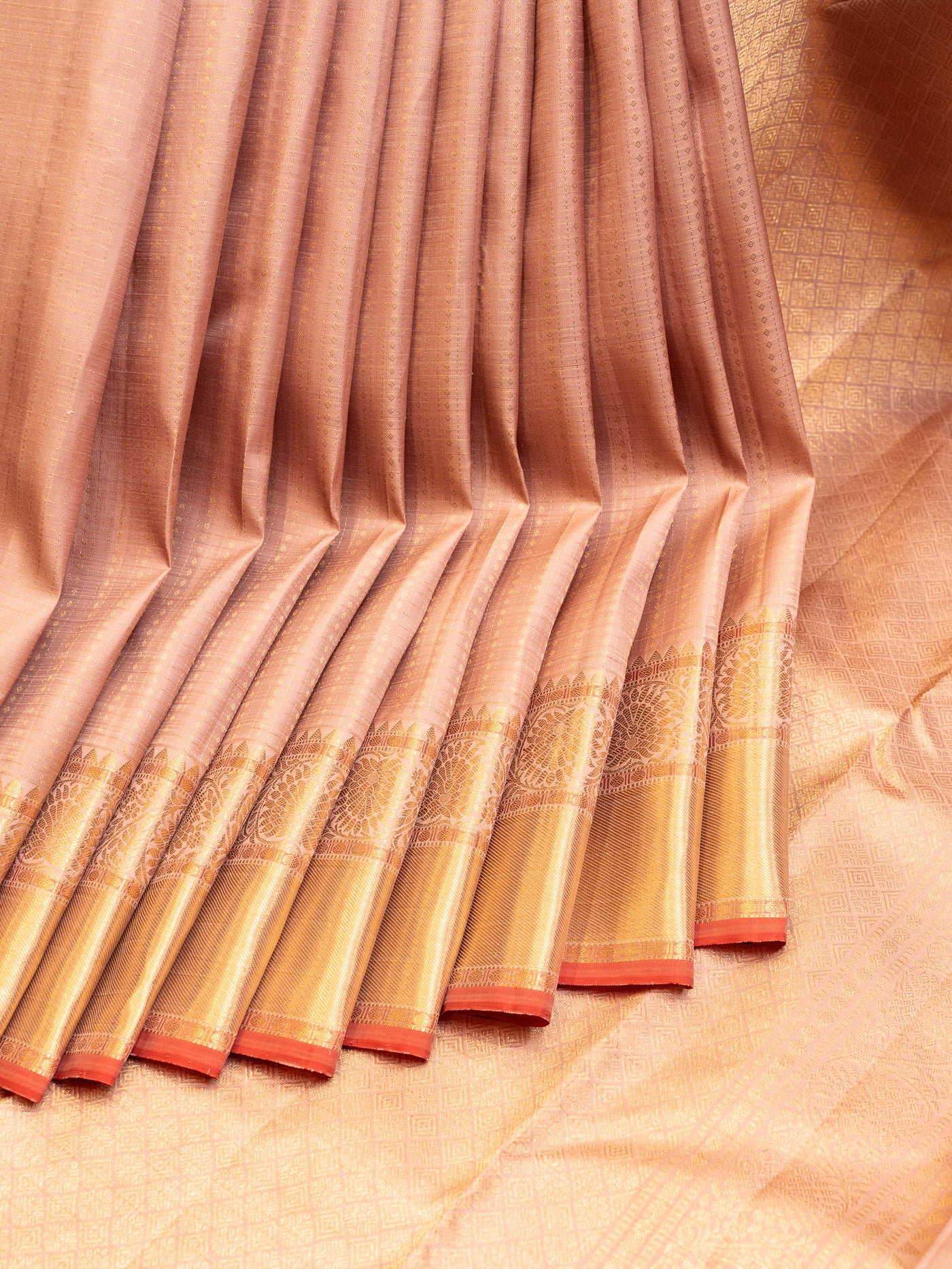 Dusty Pink Zari Checks Buttis Pure Kanjivaram Traditional Silk Saree