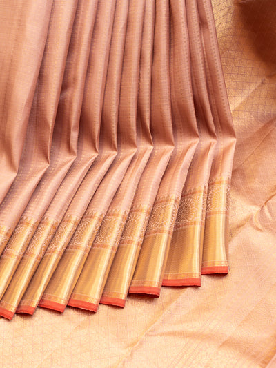 Dusty Pink Zari Checks Buttis Pure Kanjivaram Traditional Silk Saree