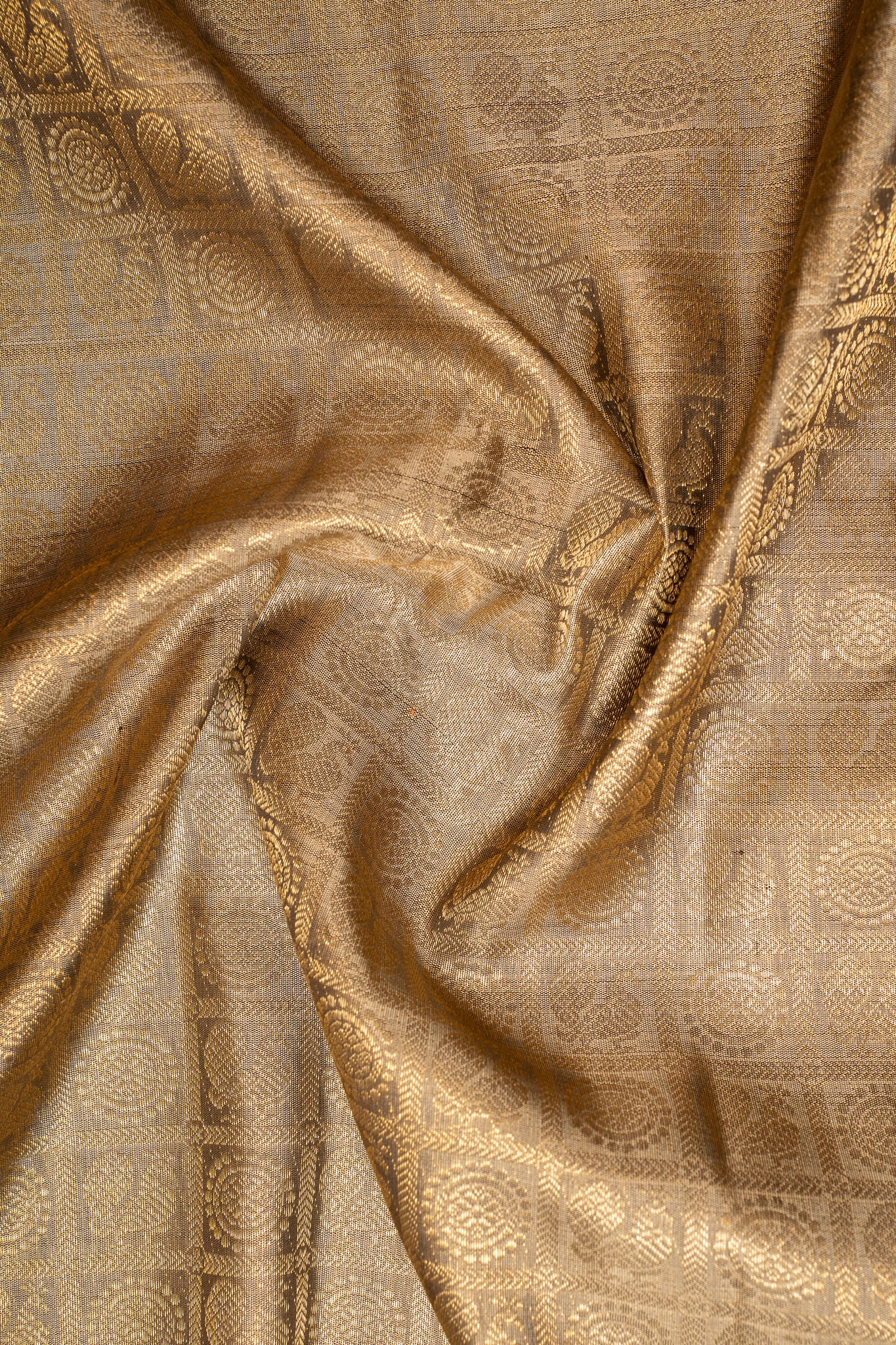 Khaki Gold Brocade Kanchipuram Silk Saree - Clio Silks
