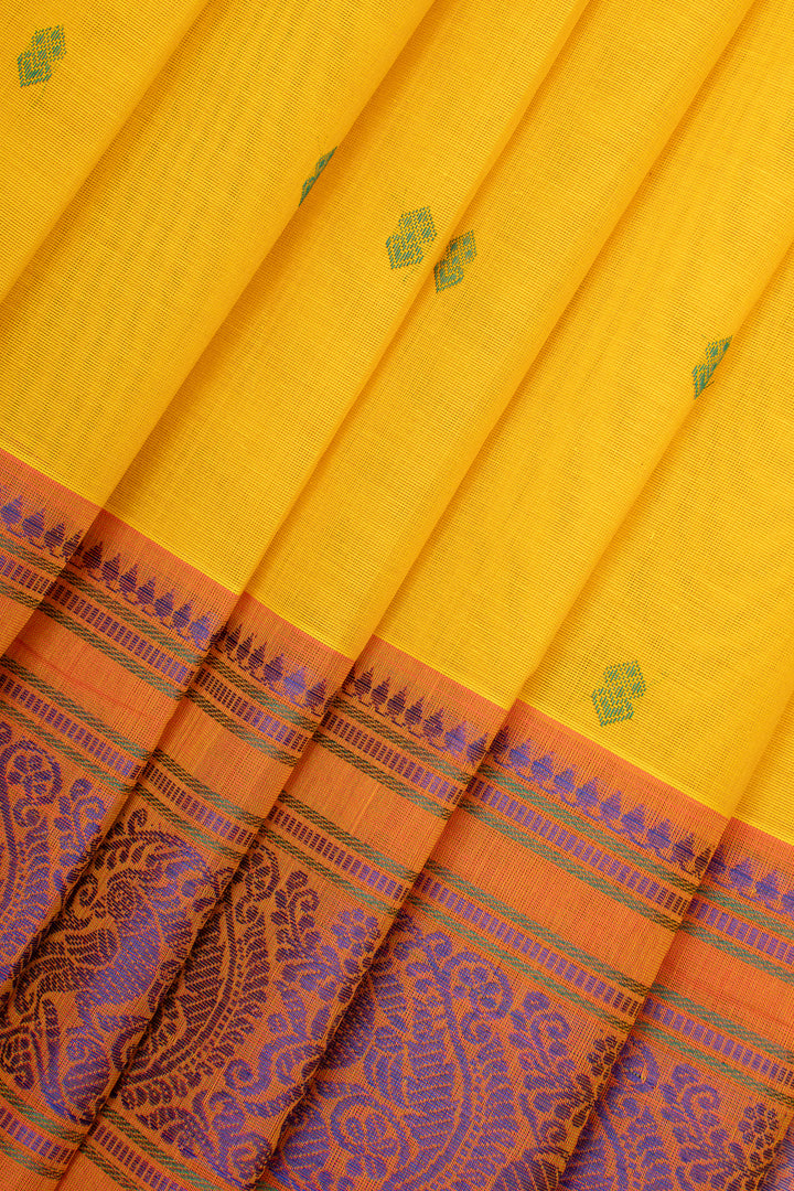 Yellow Traditional Pure Cotton Saree