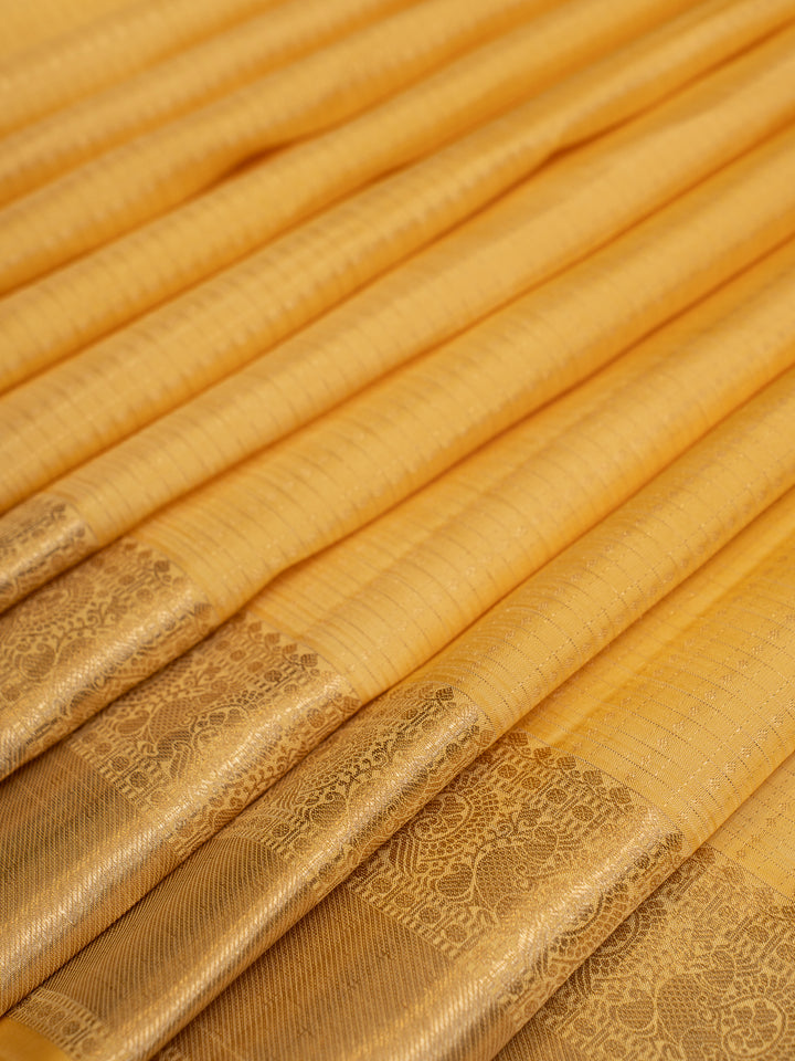 Pastel Yellow Zari Checks Buttis Pure Traditional Kanchipuram Silk Saree