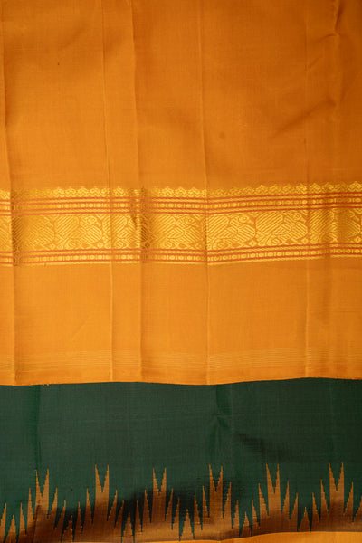 Bottle Green and Mustard Pure Kanchipuram Silk Saree - Clio Silks
