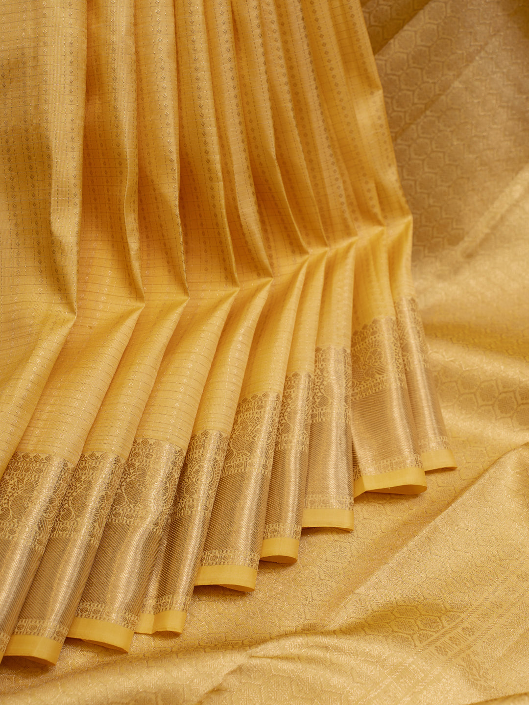 Pastel Yellow Zari Checks Buttis Pure Traditional Kanchipuram Silk Saree
