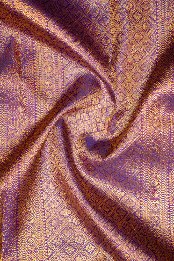 Purple Mayil Chakram Pure Brocade Kanchipuram Silk Saree - Clio Silks