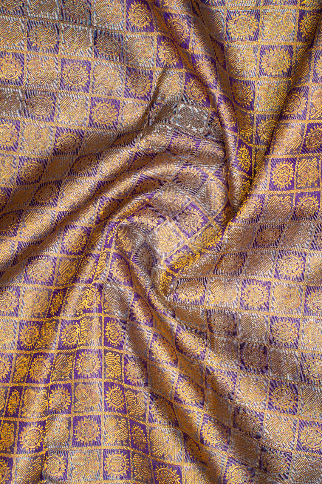 Purple Mayil Chakram Pure Brocade Kanchipuram Silk Saree - Clio Silks