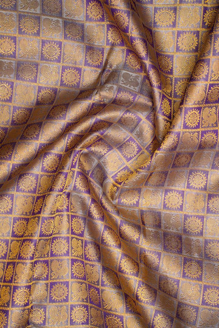 Purple Mayil Chakram Pure Brocade Kanchipuram Silk Saree - Clio Silks