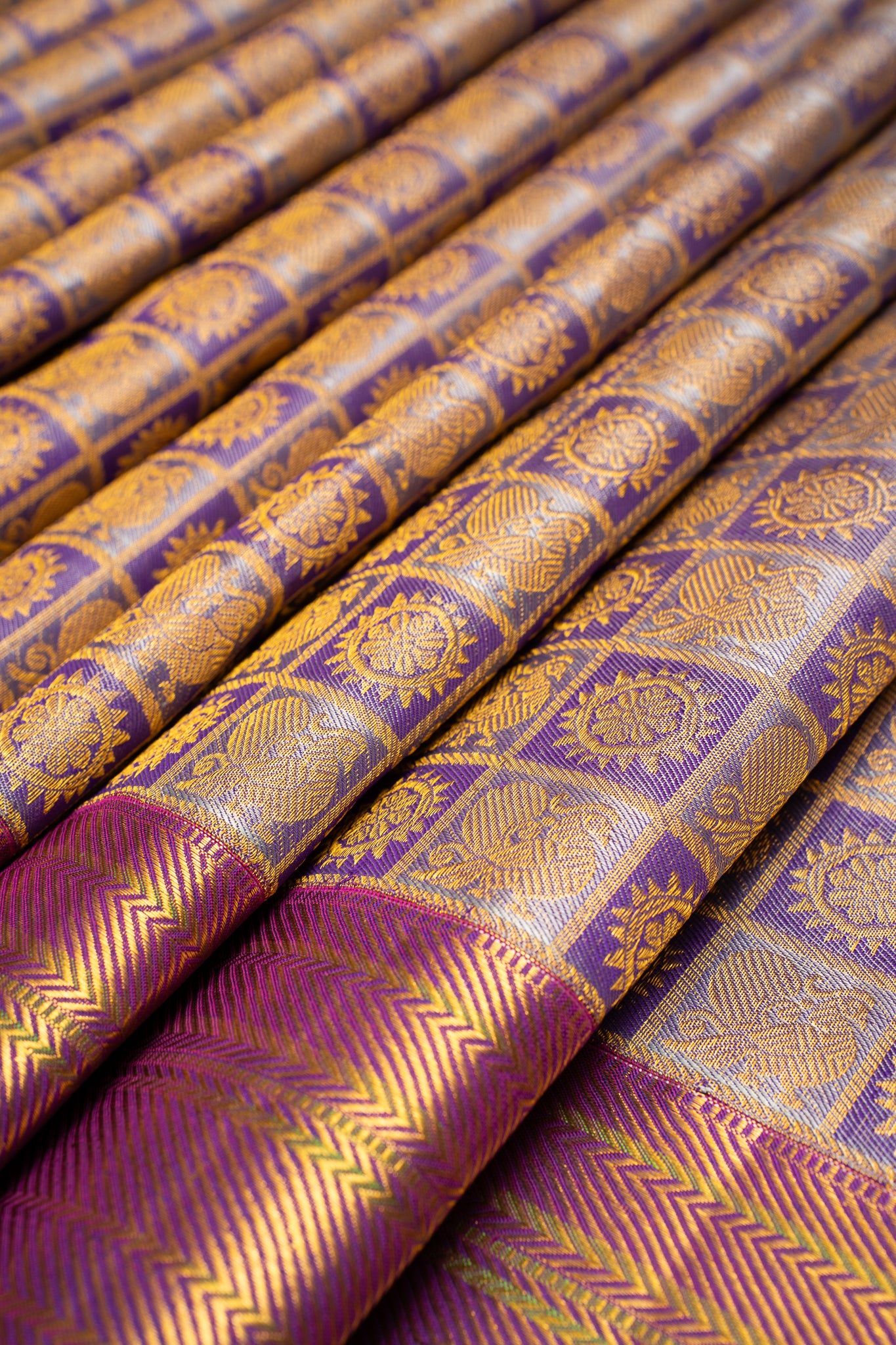 Purple Mayil Chakram Pure Brocade Kanchipuram Silk Saree - Clio Silks