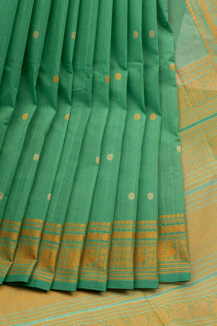 Jade Green Traditional Pure Cotton Saree