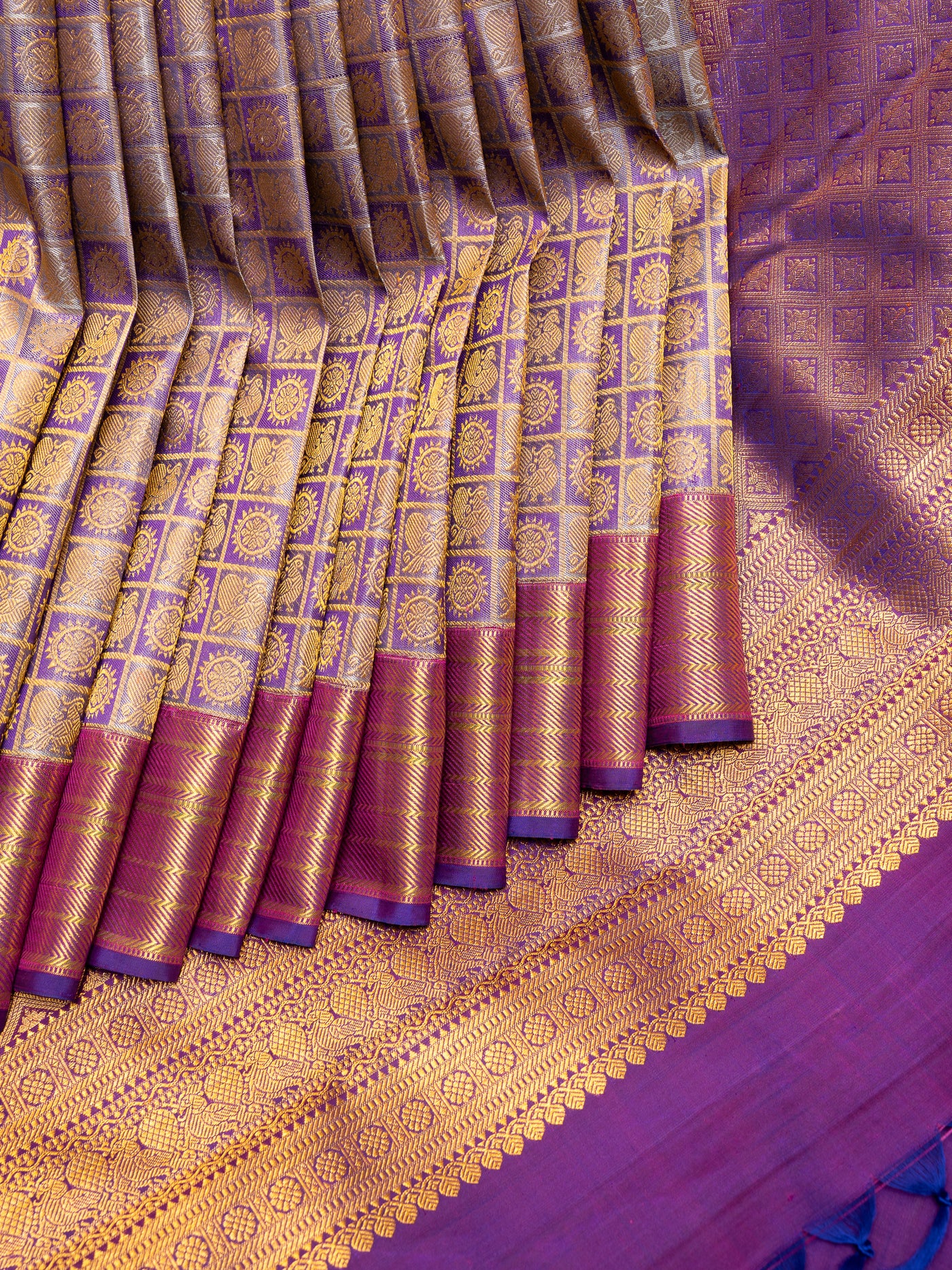 Purple Mayil Chakram Pure Brocade Kanchipuram Silk Saree - Clio Silks