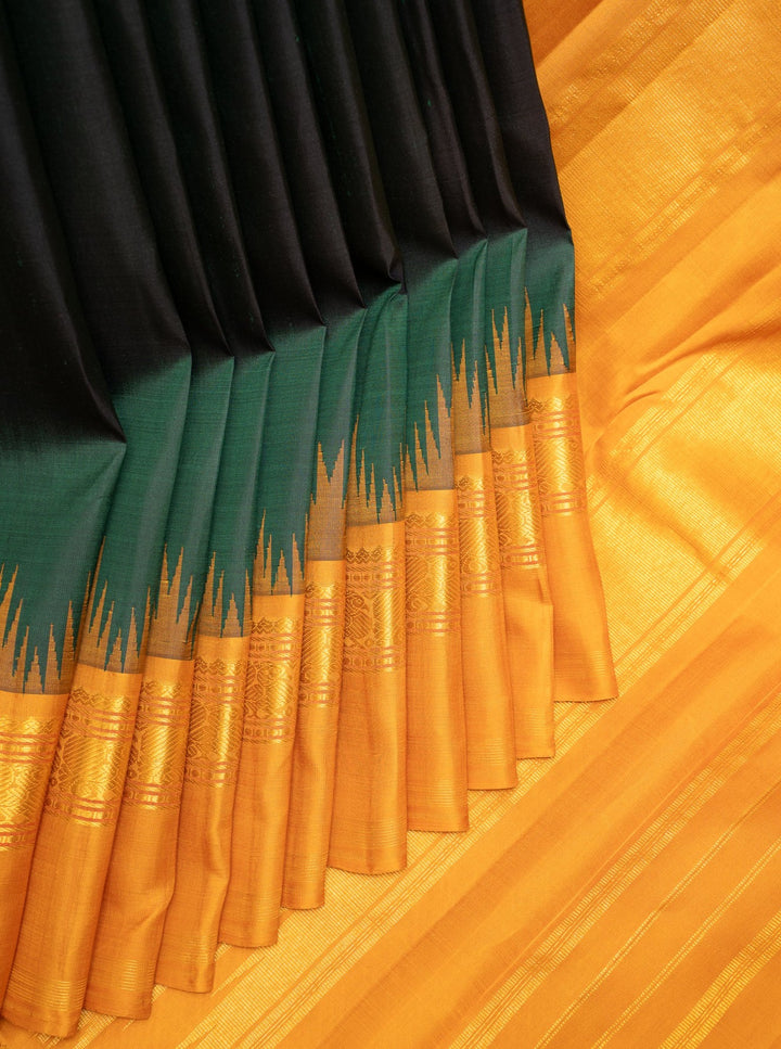 Bottle Green and Mustard Pure Kanchipuram Silk Saree - Clio Silks