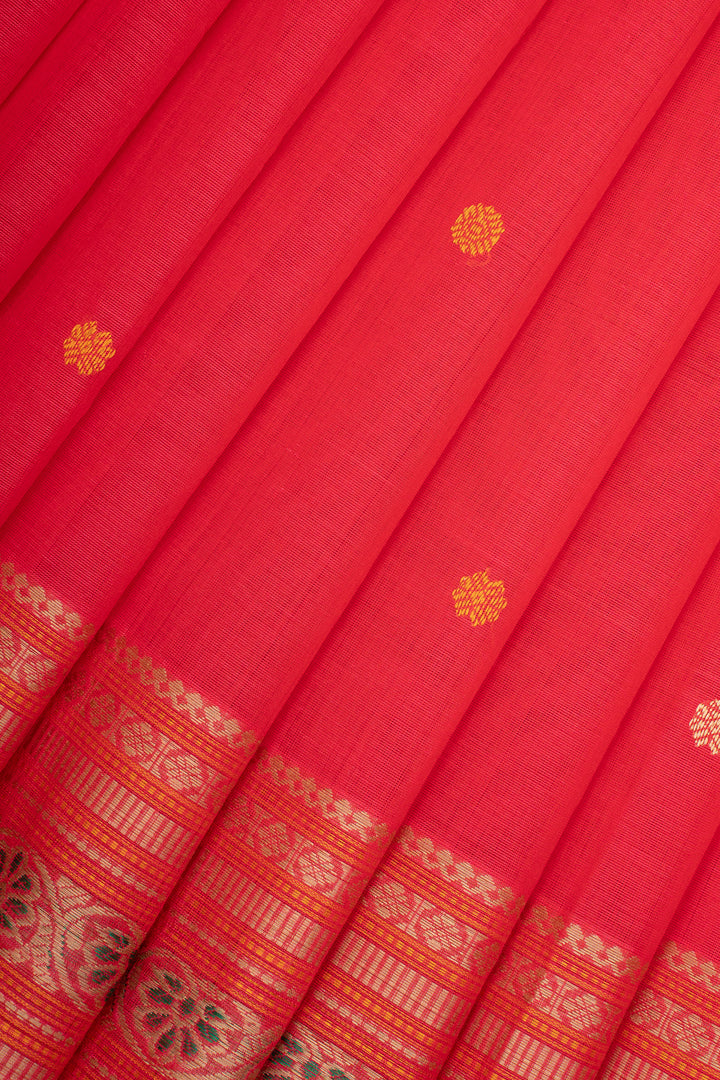 Peach Traditional Pure Cotton Saree