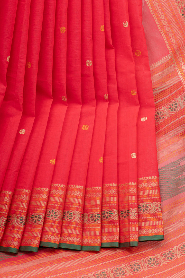 Peach Traditional Pure Cotton Saree