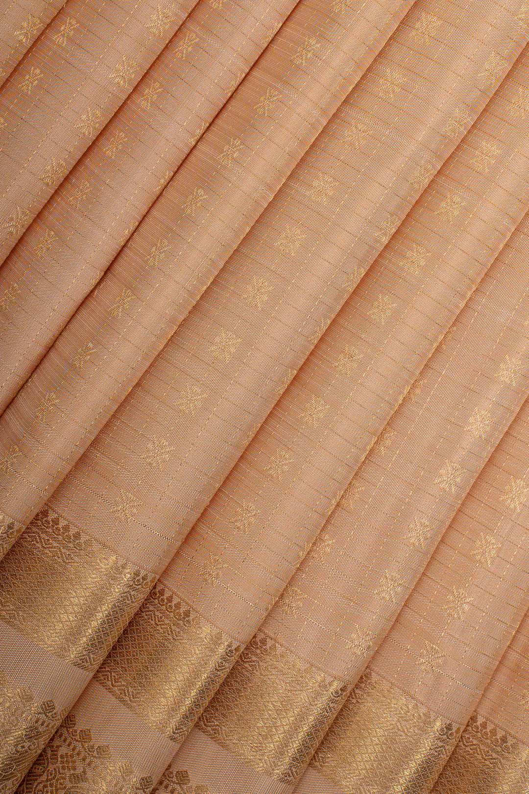 Peach Checks Pure Kanchipuram Silk Saree
