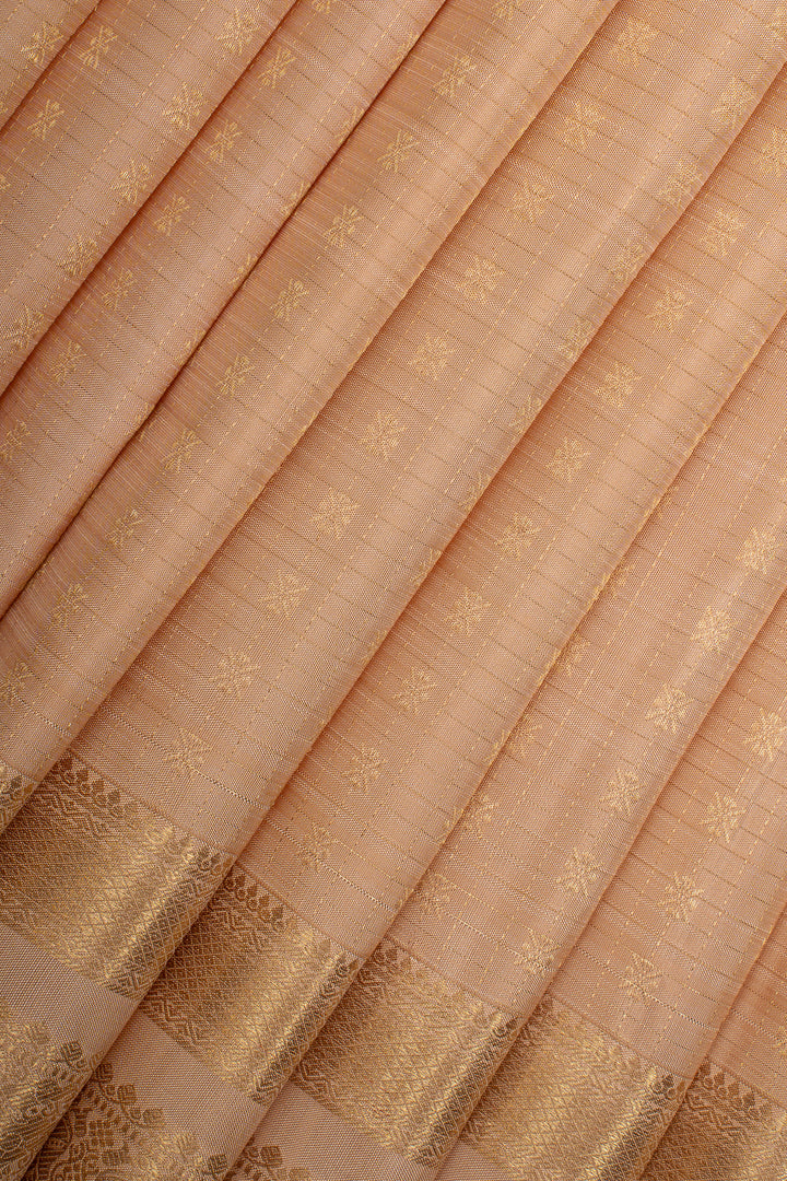 Peach Checks Pure Kanchipuram Silk Saree