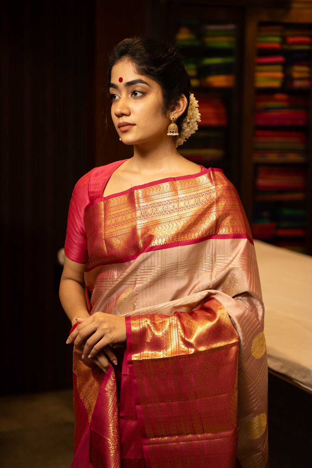 Onion Pink and Magenta Kanchipuram Silk Saree - Clio Silks
