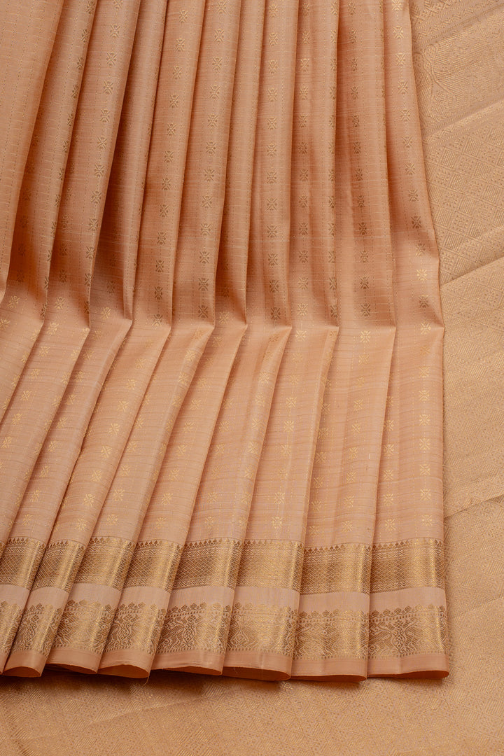 Peach Checks Pure Kanchipuram Silk Saree