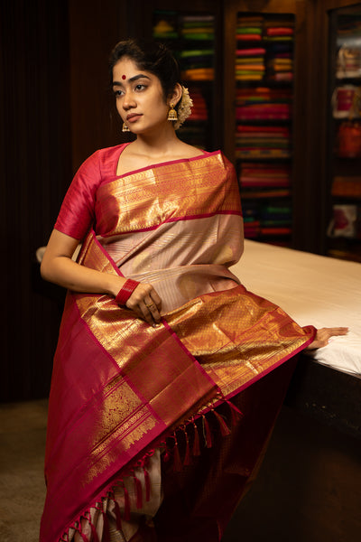 Onion Pink and Magenta Kanchipuram Silk Saree - Clio Silks
