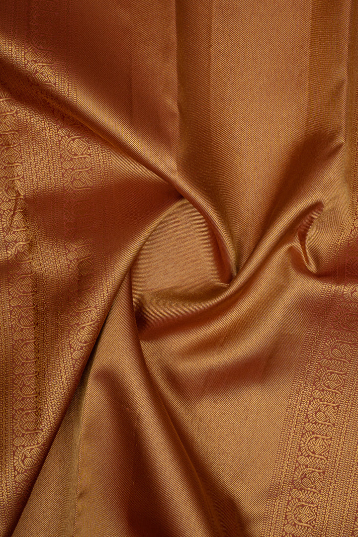 Apricot Peach Temple Brocade Pure Kanchipuram Silk Saree