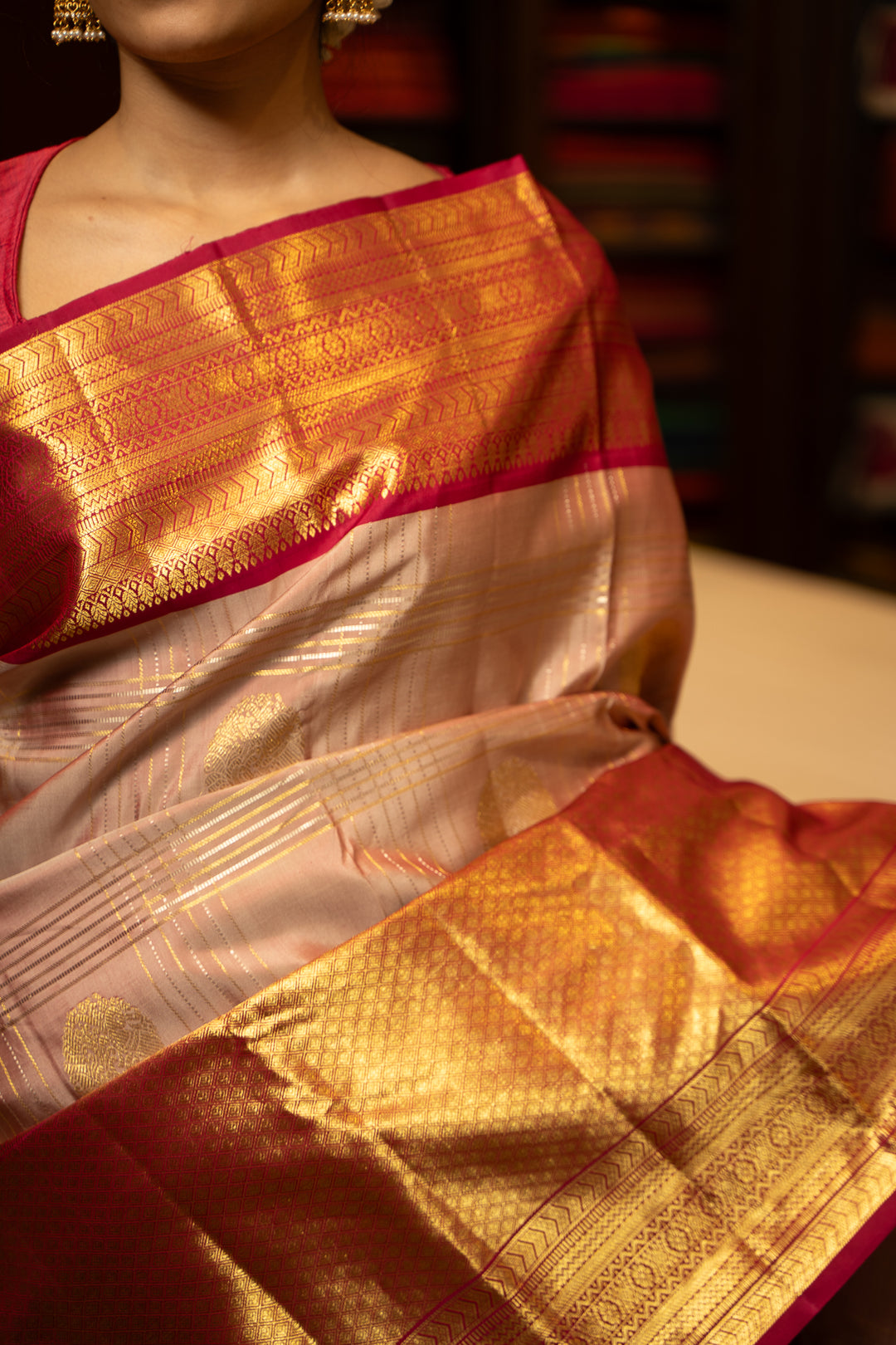 Onion Pink and Magenta Kanchipuram Silk Saree - Clio Silks