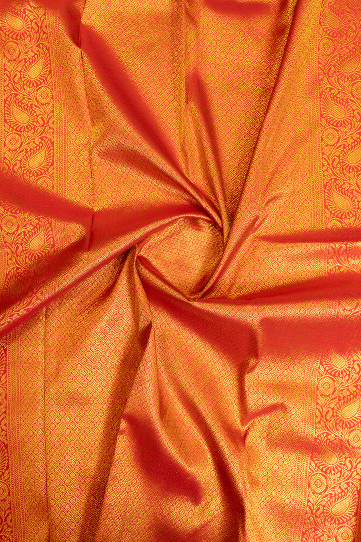 Red thilakam brocade pure Kanchipuram silk saree
