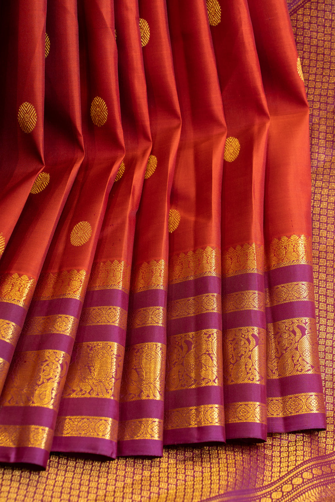 Rust maroon stripes border pure Kanchipuram silk saree
