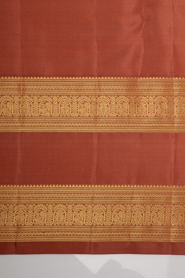 Apricot Peach Temple Brocade Pure Kanchipuram Silk Saree