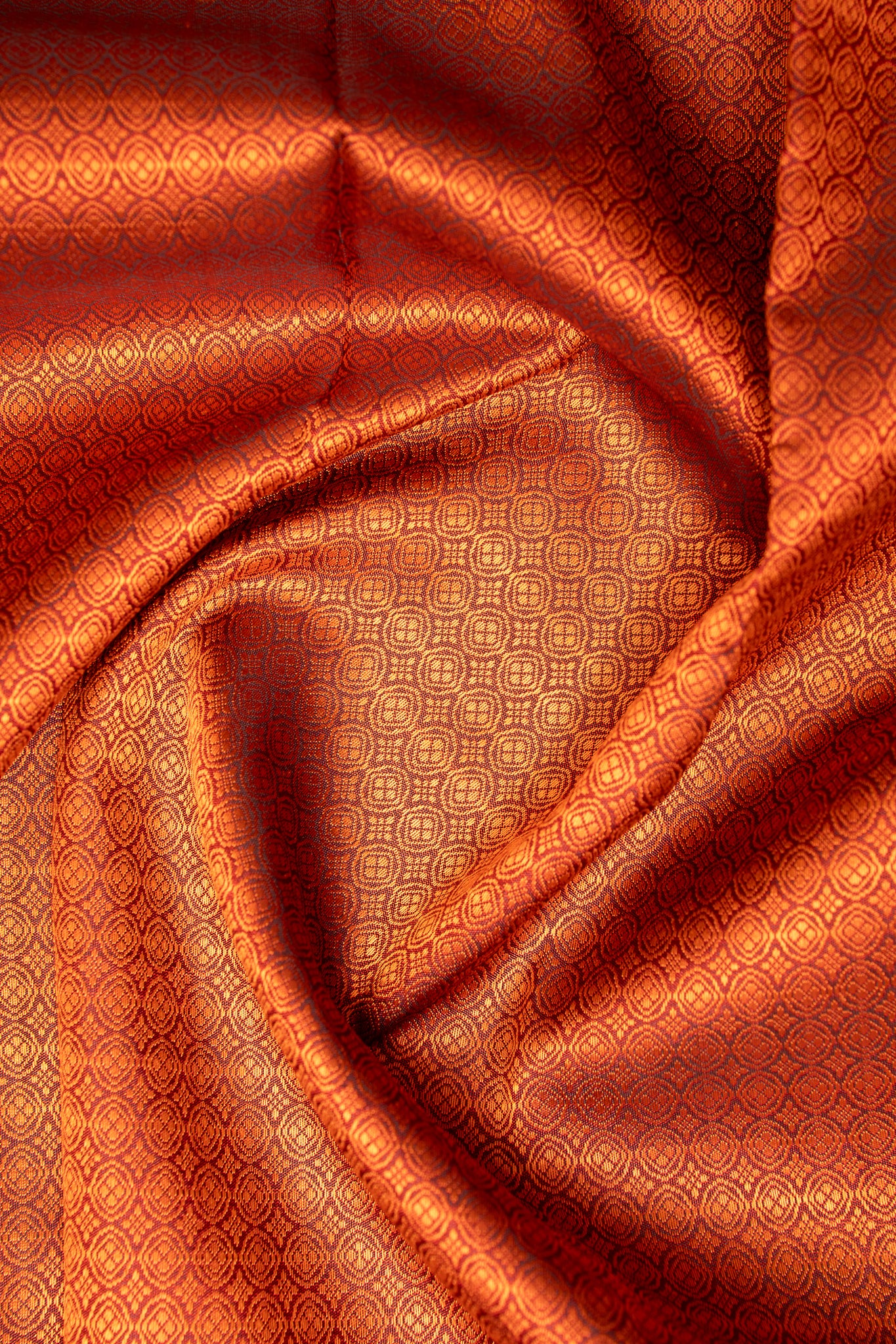 Rust Orange and Green Thread Brocade Without Zari Kanchipuram Silk saree - Clio Silks