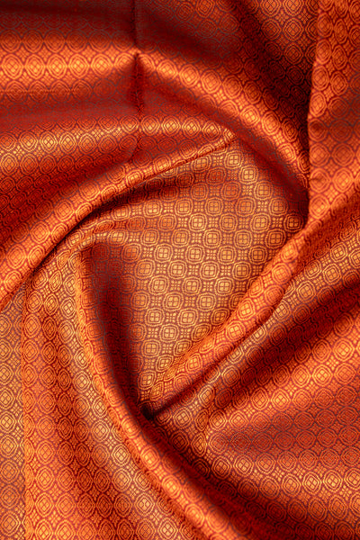 Rust Orange and Green Thread Brocade Without Zari Kanchipuram Silk saree - Clio Silks
