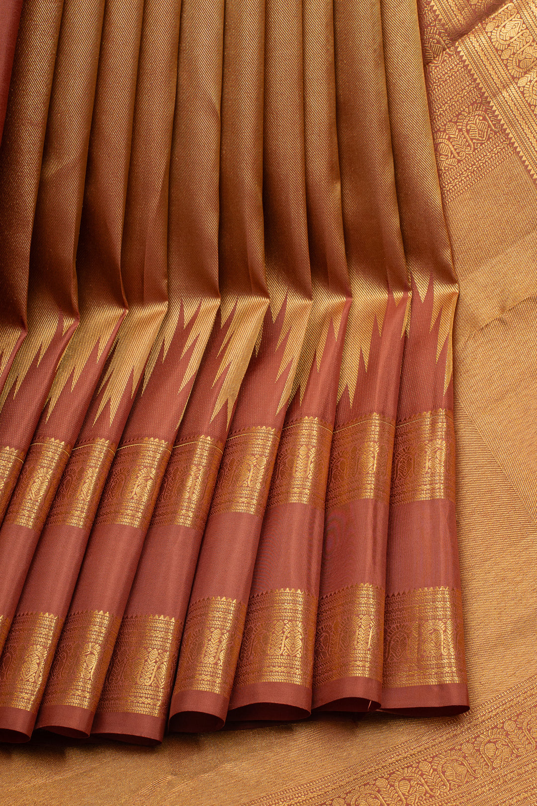Apricot Peach Temple Brocade Pure Kanchipuram Silk Saree
