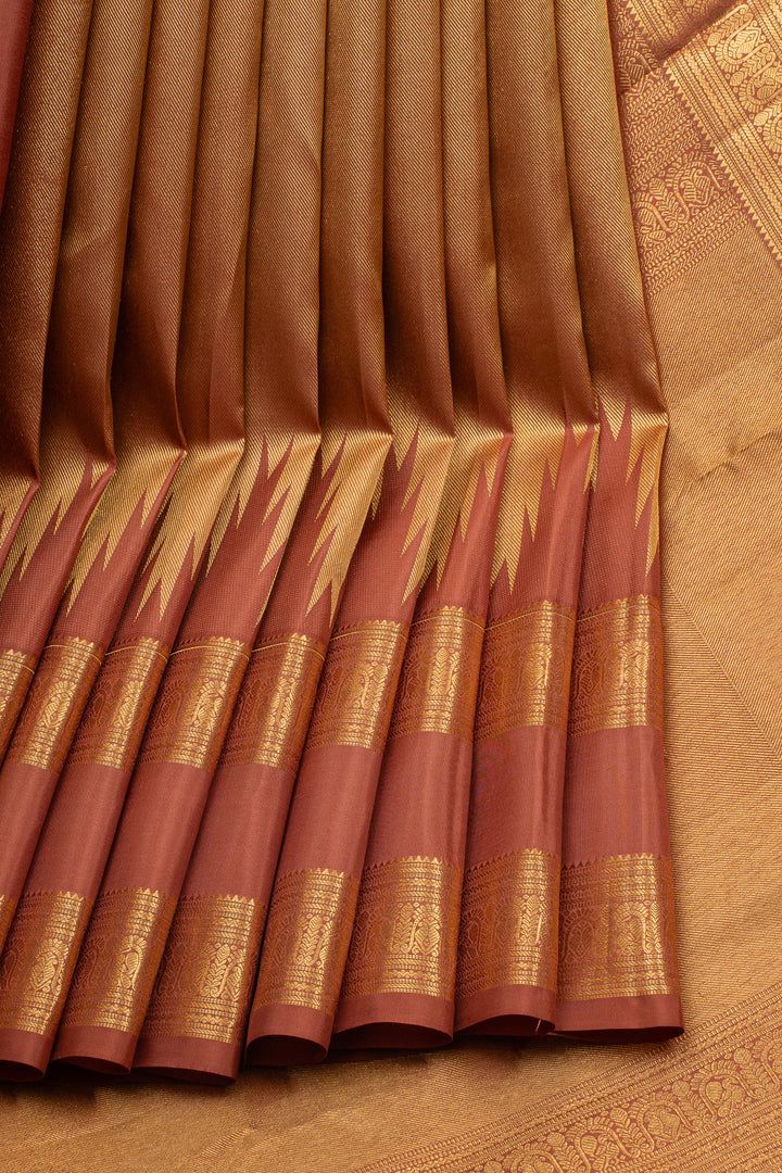 Apricot Peach Temple Brocade Pure Kanchipuram Silk Saree