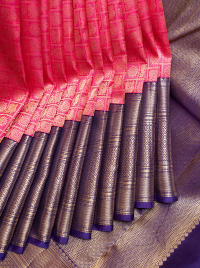 Fuscia Pink Brocade Pure Kanchipuram Wedding Silk Saree - Clio Silks