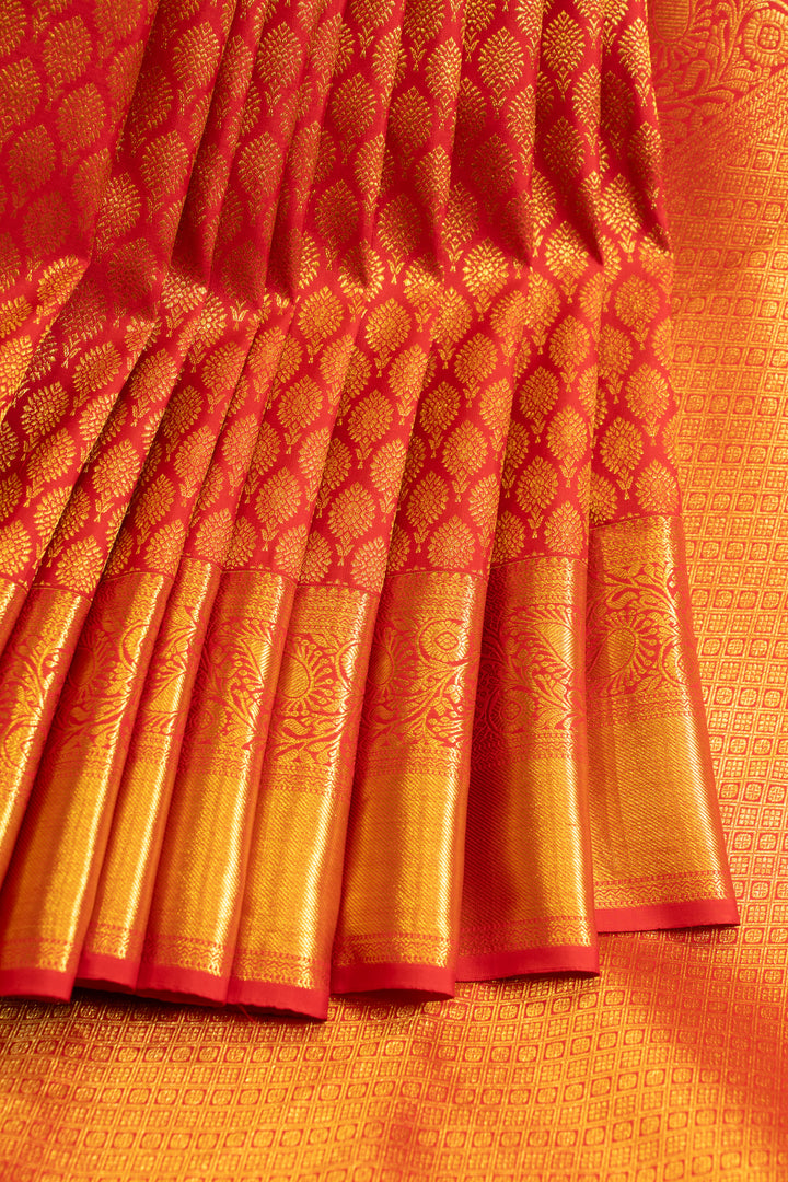 Red thilakam brocade pure Kanchipuram silk saree